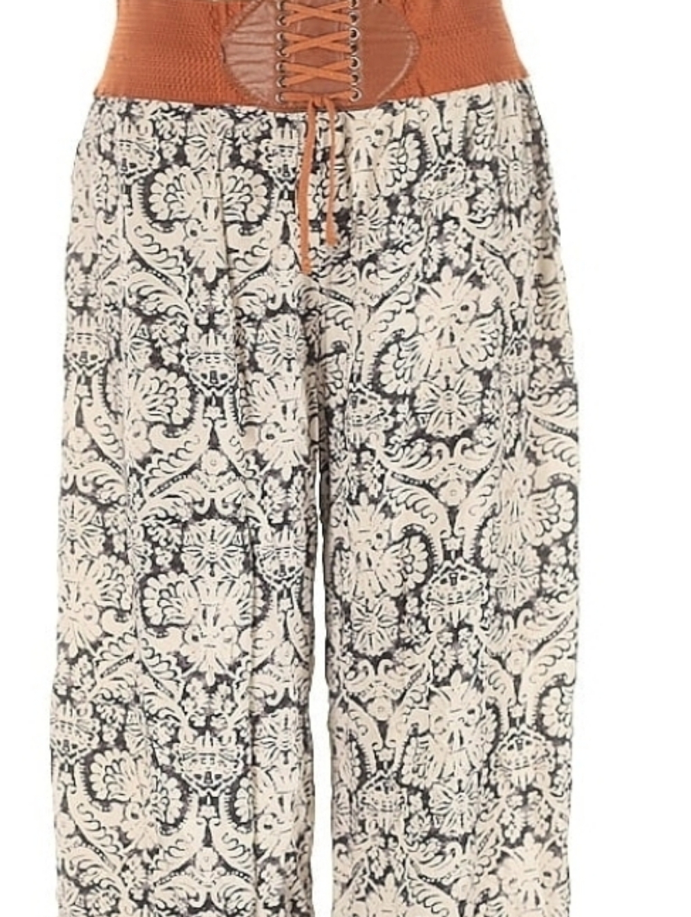 La Moda Boho Wide-Leg Printed Lounge Pants in Cream & Black - Picture 8 of 8